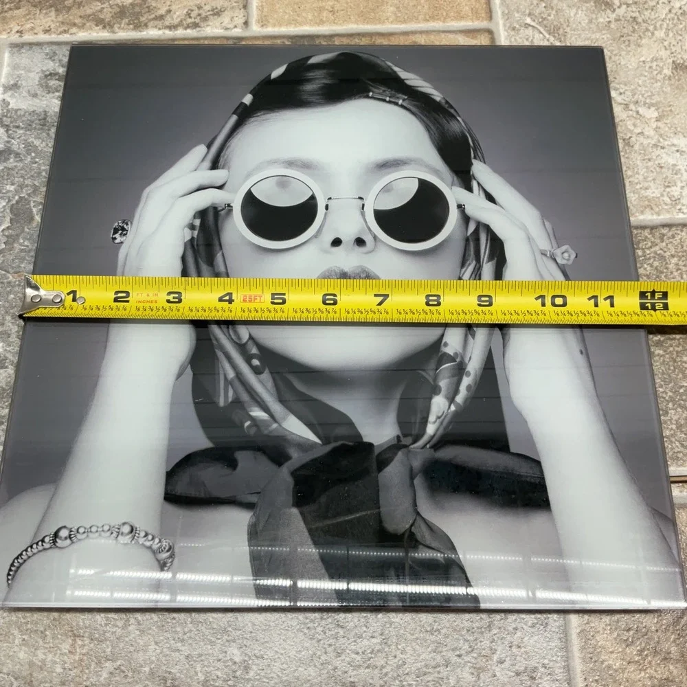 Tempered Glass Wall Art Black White Fashion Portrait Sunglasses 12x12 Modern